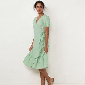 LC Lauren Conrad Green Puff Sleeve Midi Wrap Dress NWT